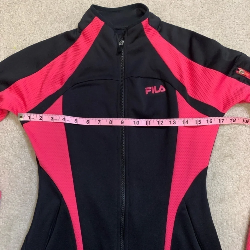 Vintage Fila Women Athletic Zip Up Long Sleeve Track Jacket Size‎ XS Black/Pink